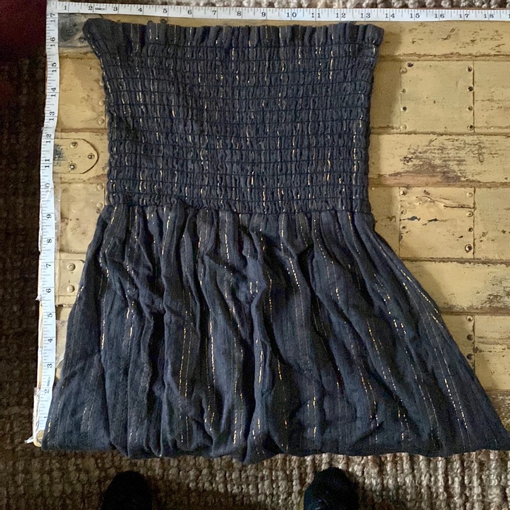 URBAN OUTFITTERS BABYDOLL DRESS BOHO BLACK GOLD STRAPLESS MINI DRESS COVERUP S M - Picture 10 of 10